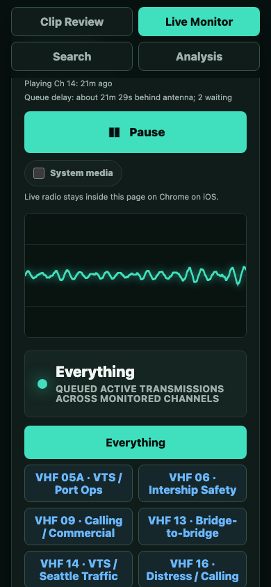 Production Live Monitor mobile screenshot for Elliott Bay VHF