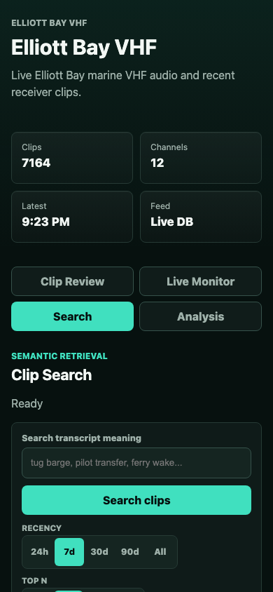 Production Search mobile screenshot for Elliott Bay VHF